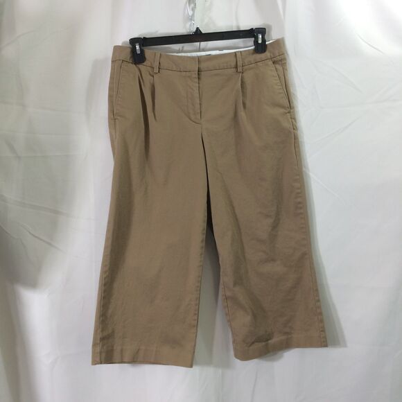 Lands’ End Mid Rise Wide Leg Capri Pants Brown Cropped Size 12 Cotton Spandex - Picture 1 of 4